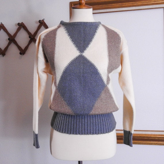 Vintage Geometric Long Sleeve Sweater / 1980's Vi… - image 1