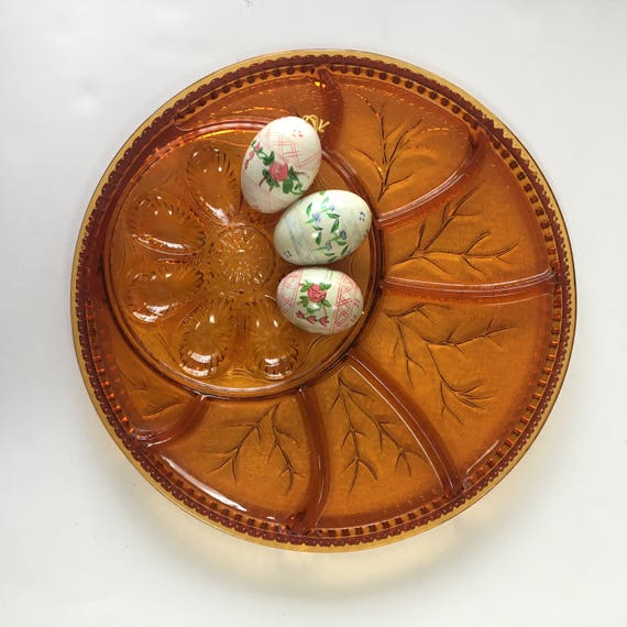 Mid Century Modern Amber Glass Deviled Egg Tray / Vintage Etsy