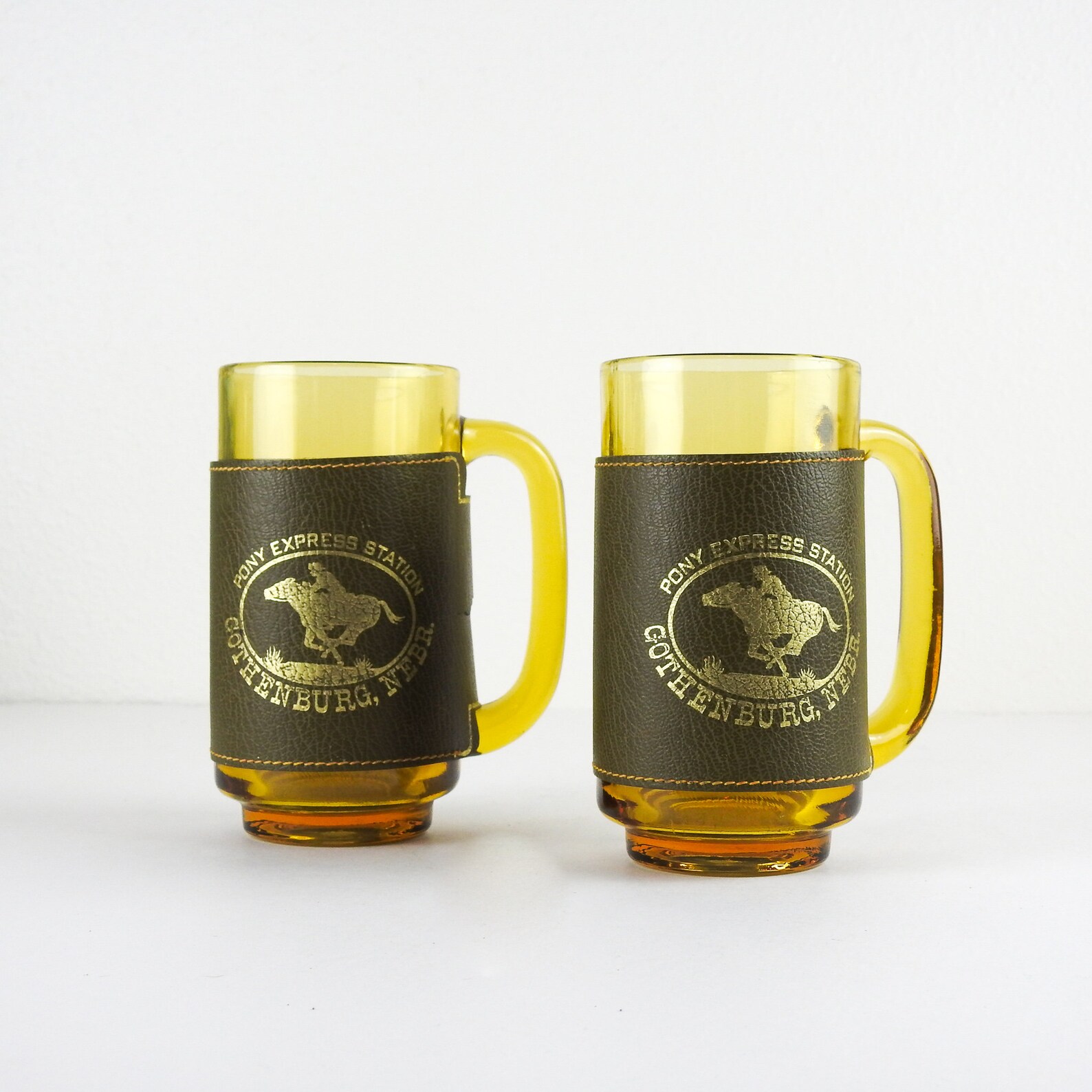 Vintage Amber Glass Beer Mugs / Retro Nebraska Souvenir Beer Mugs Etsy UK