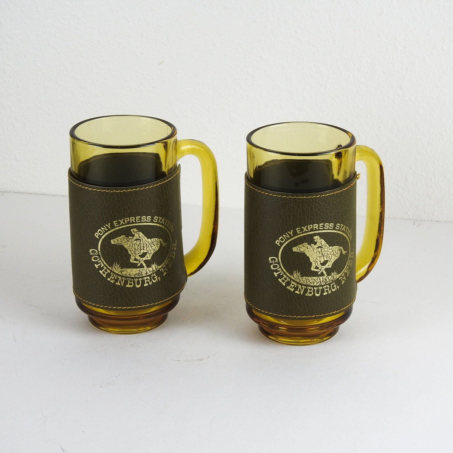 Vintage Amber Glass Beer Mugs / Retro Nebraska Souvenir Beer Mugs Etsy UK