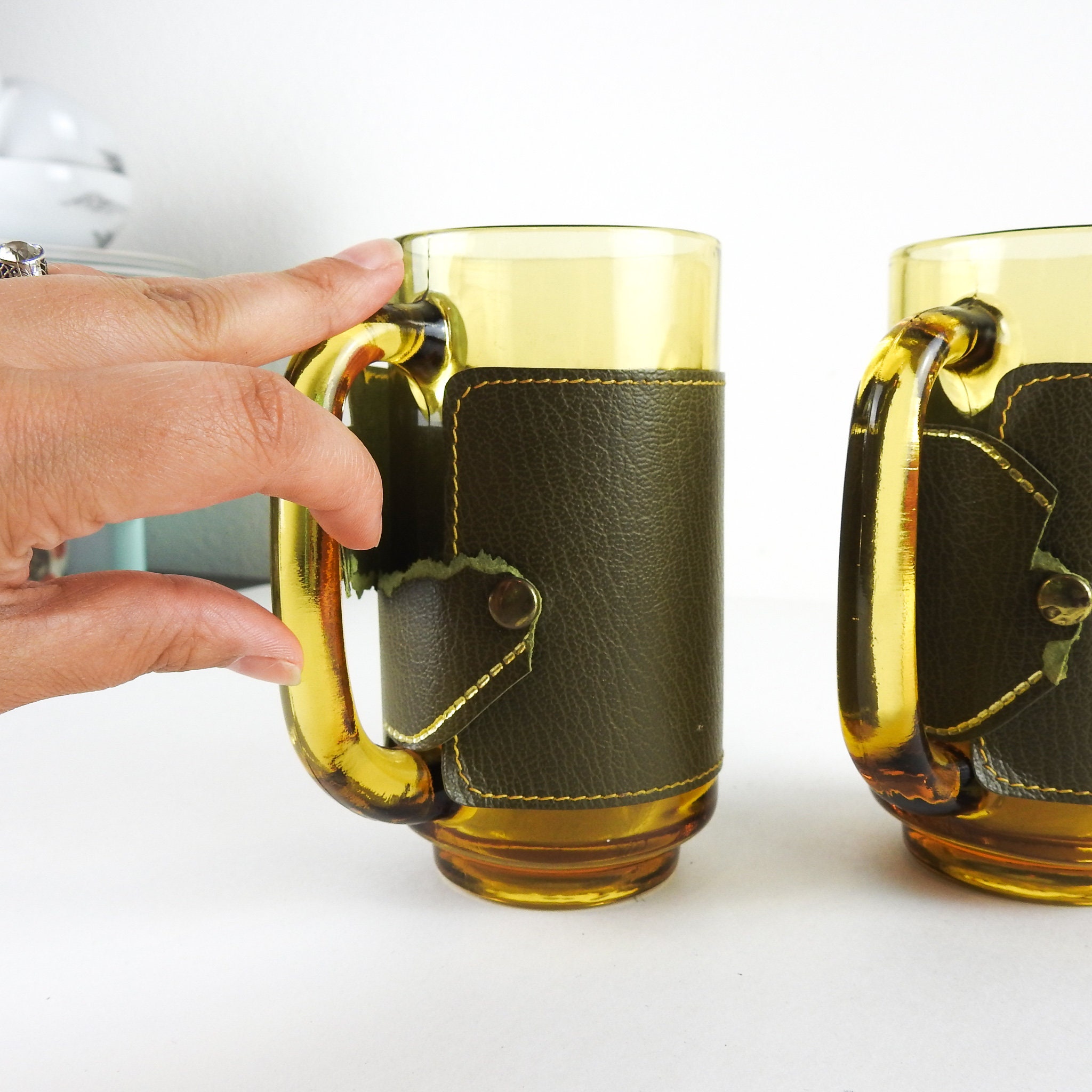Vintage Amber Glass Beer Mugs / Retro Nebraska Souvenir Beer Mugs Etsy UK