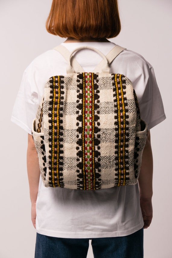 Backpack in Vintage Hemp Fabric With Wool Elements Organic 