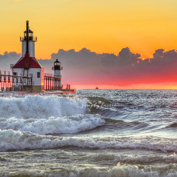 St. Joseph Michigan Lighthouse/Michigan Lighthouse/Beach Photo/Lighthouse Photo/Michigan Photography/Sunset