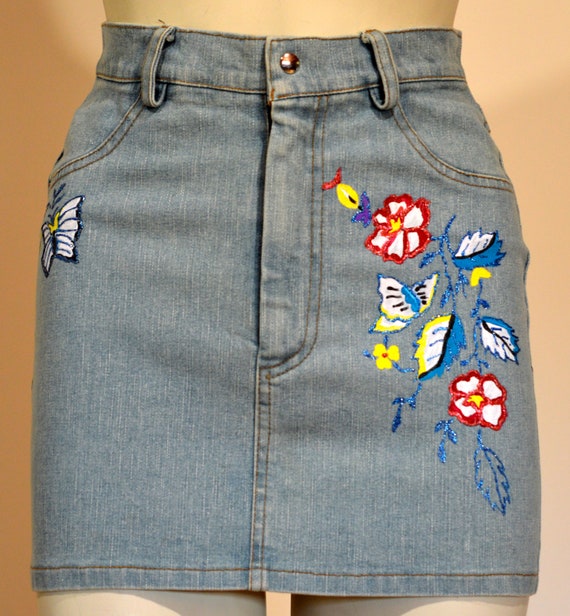jean skirt with flowers