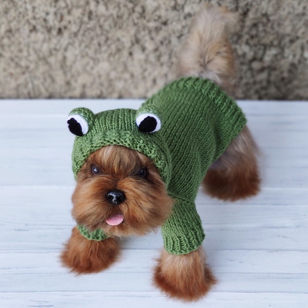 Frog dog costume for small dog Frog hoodie for dogs Handmade military olive Yorkie Toy Terrier Chihuahua sweater