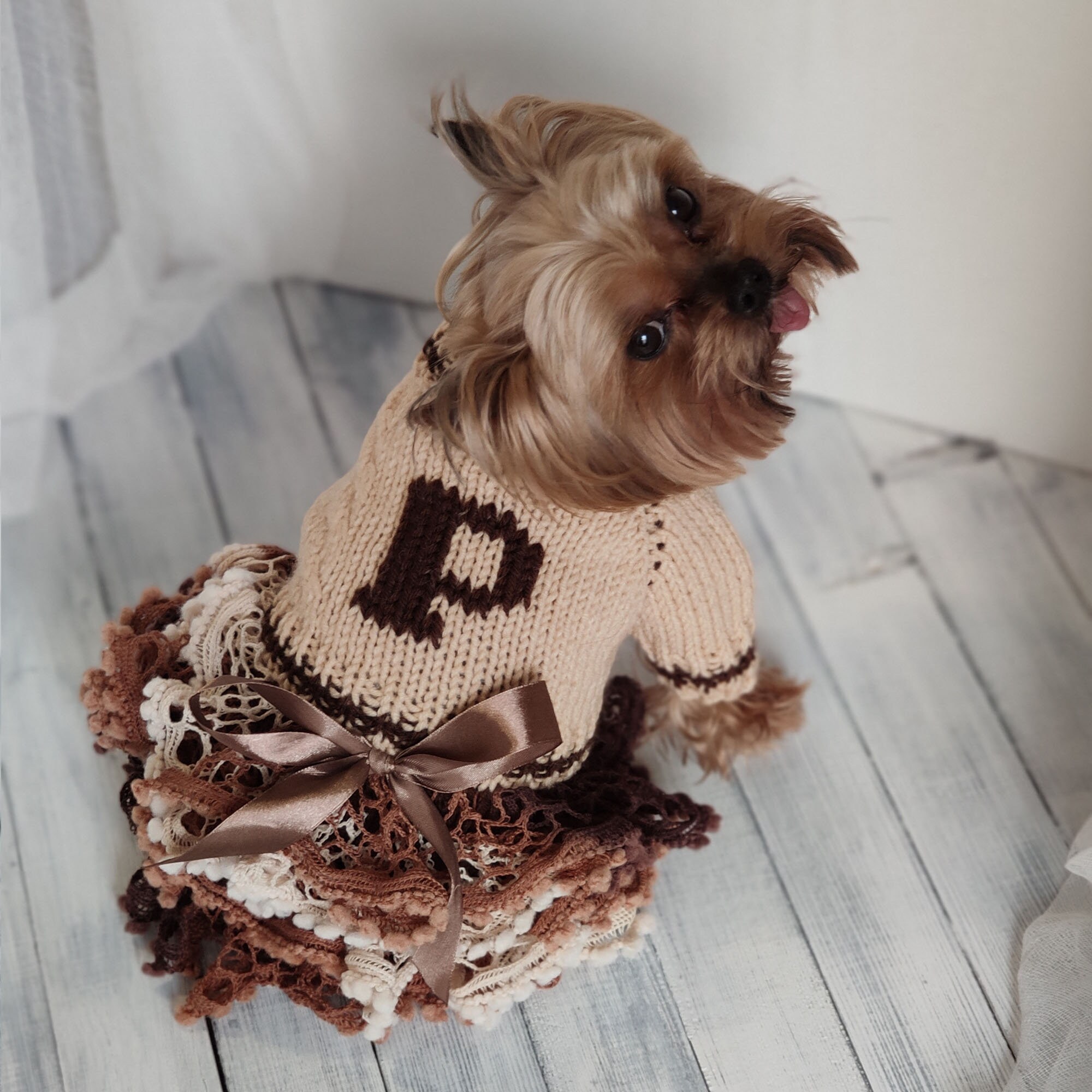 Handmade dog clothes Knit beige dog dress for small dog Etsy