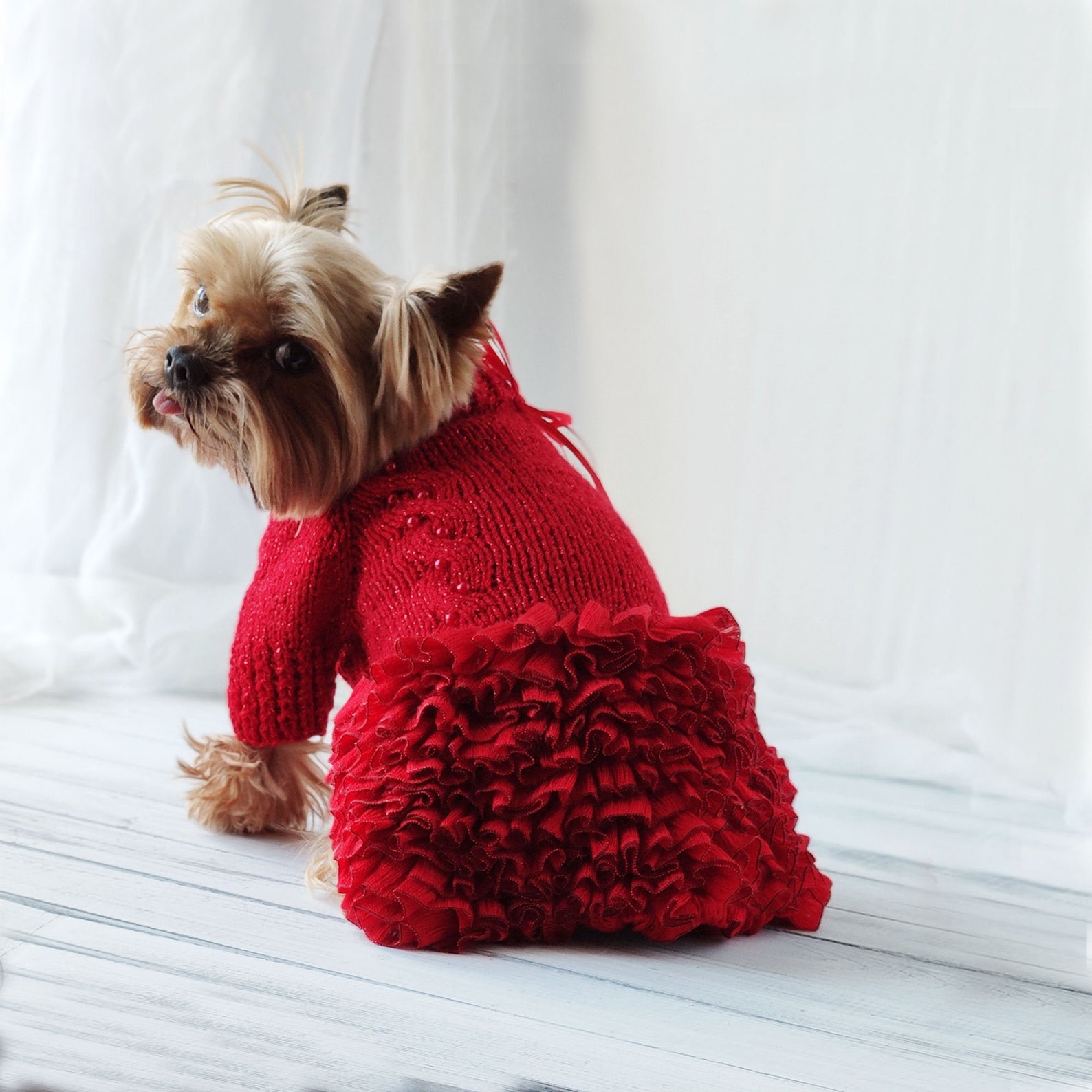 Handmade ruffled dog dress Dog knitted dress XXS dog clothes Etsy