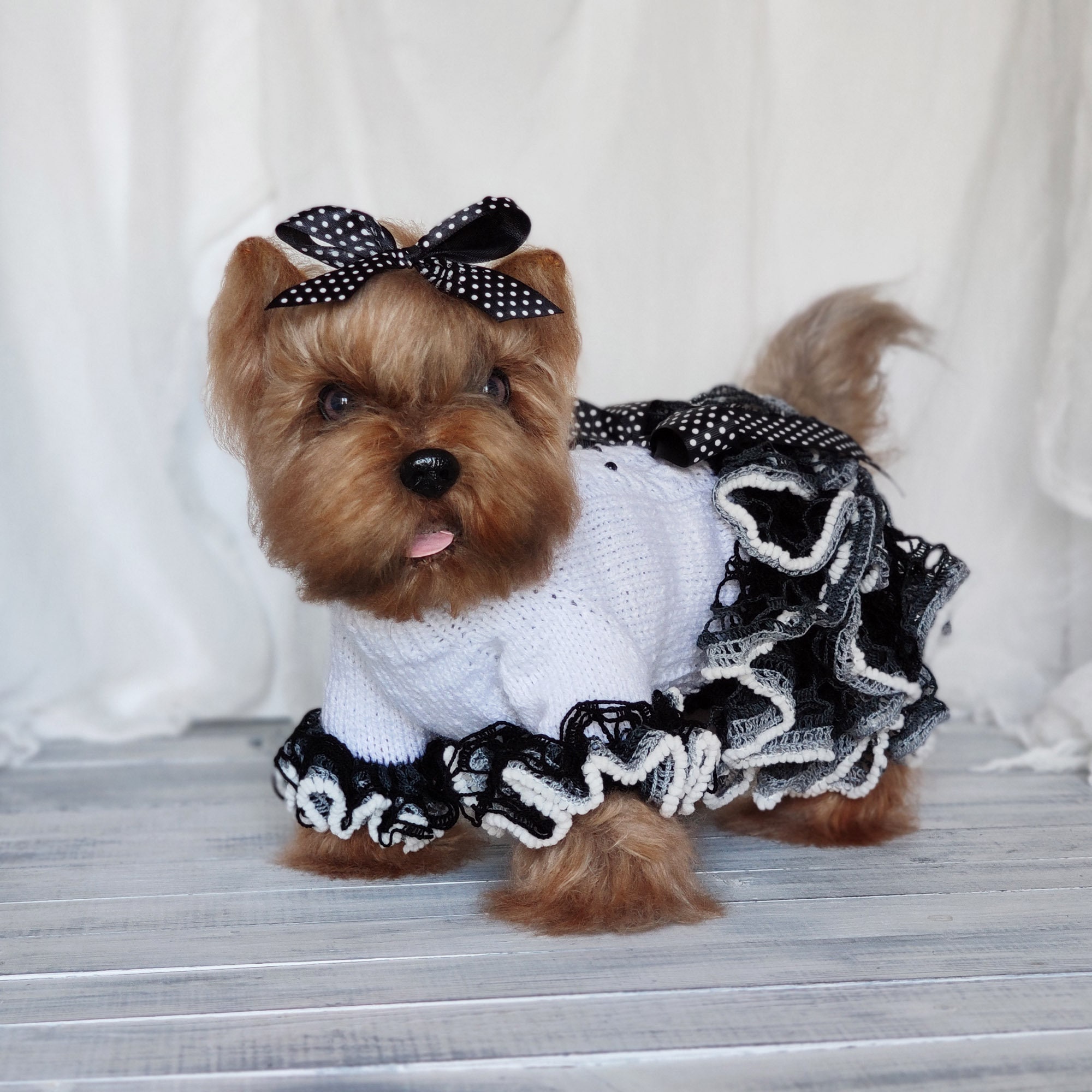 White and Black Dog Quinceanera Dress Fancy Knit Dog Dress With Ruffle for  Chihuahua or Yorkie Pet Gifts Ready to Ship 