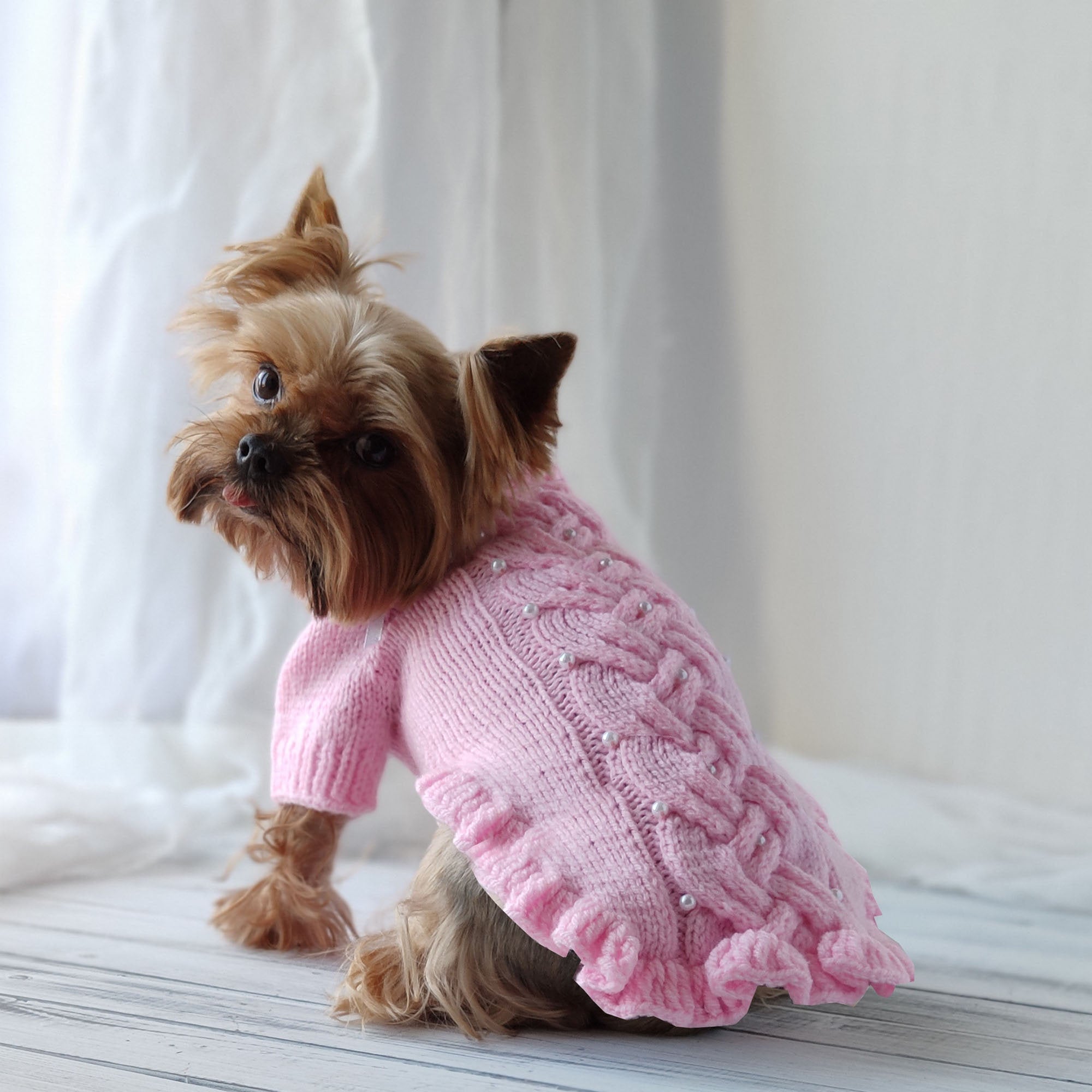 Preppy Cable Knit Sweater for Dog Pink Ruffled Dog Dress - Etsy