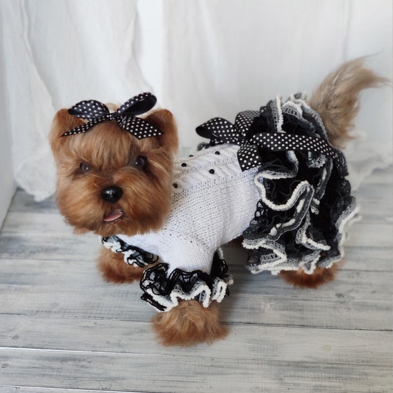 White and Black Dog Quinceanera Dress Fancy Knit Dog Dress With Ruffle for  Chihuahua or Yorkie Pet Gifts Ready to Ship 