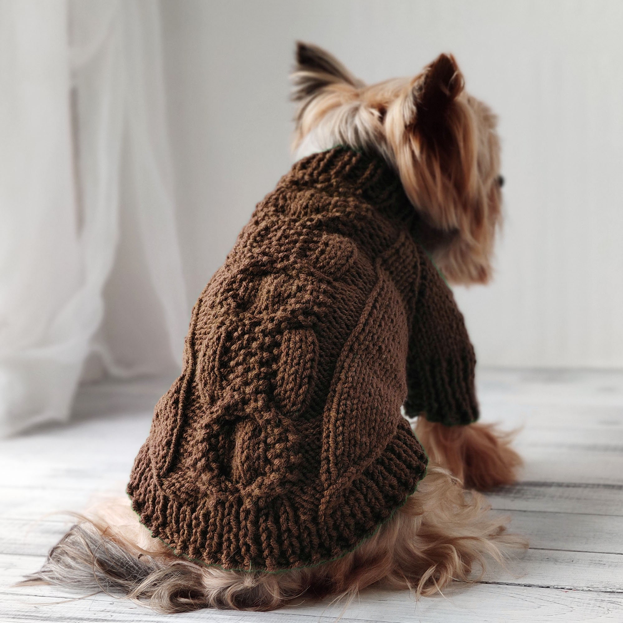 Xxs Dog Sweater
 Knit brown dog sweater XXS dog clothes