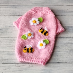 Daisy dog sweater for Chihuahua Yorkie Bee knit cardigan for cat Knit dog sweater Dog lover gift Ready to ship