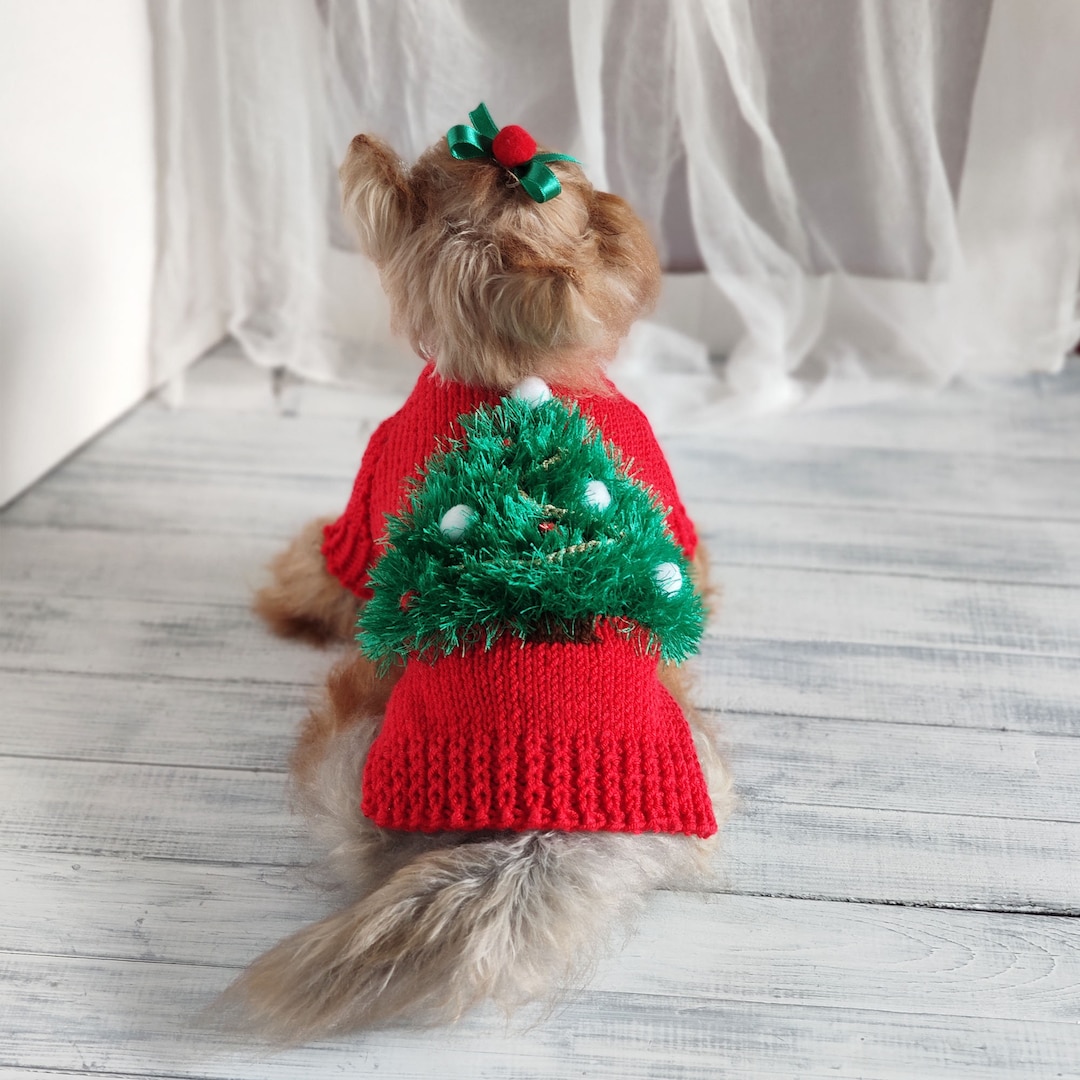 Handmade Dog Sweater Ugly Christmas Sweater Dog Knit Red Sweater With Ugly Christmas Sweater With Dogs