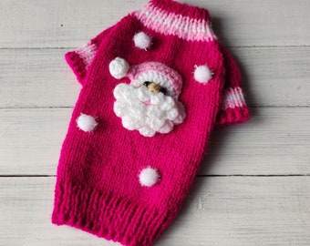 Pink Christmas dog sweater with Santa Claus Christmas gift for dog lovers