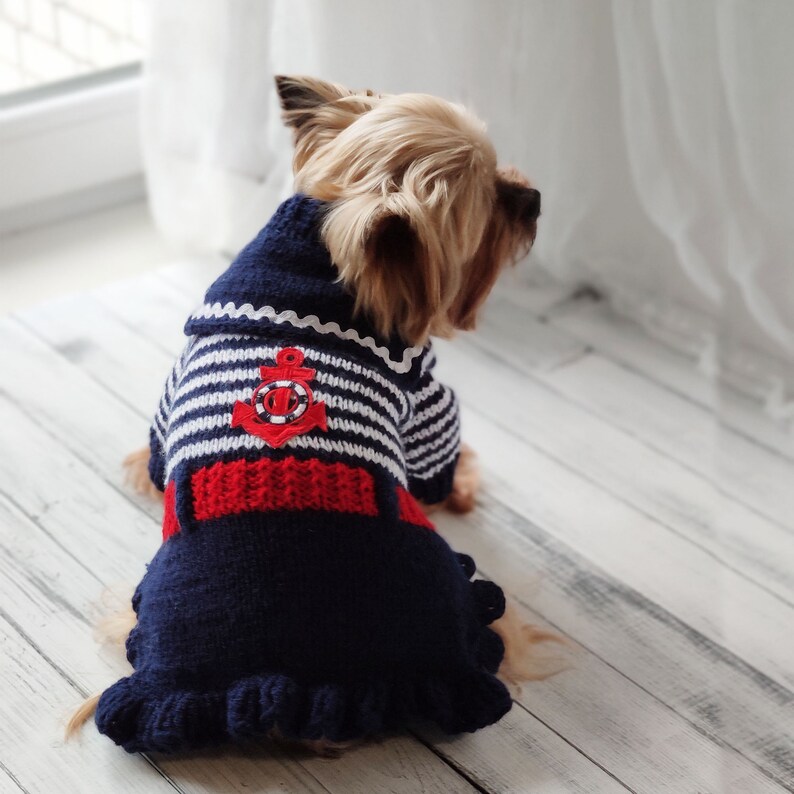Knitted Dark Blue Dog Dress Ruffled Dog Dress XXS Dog Clothes Etsy