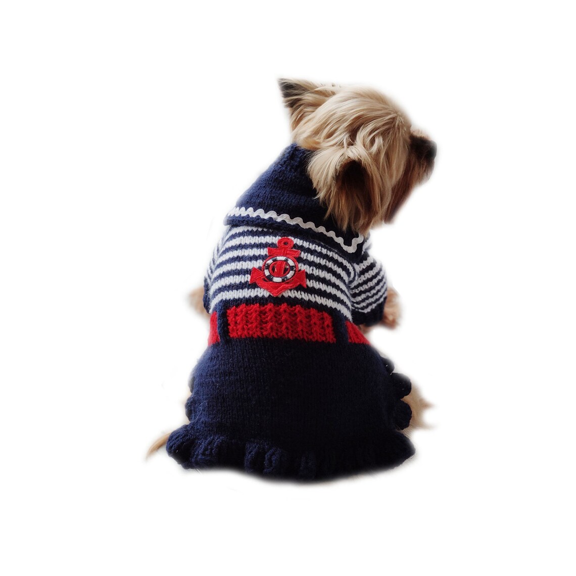 Knitted dark blue dog dress Ruffled dog dress XXS dog clothes Etsy