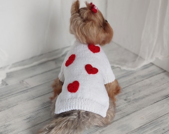 Valentines day dog sweater with heart for Chihuahua Yorkie cat  Small dog clothes  Gift for dog lover