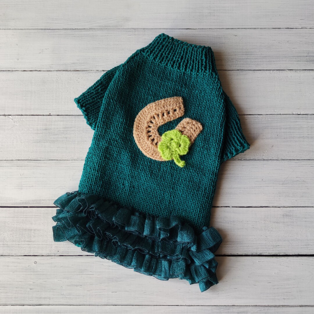 St Patrick's Day Dog Sweater With Horseshoe St Paddy's Girl Dog Clothes
