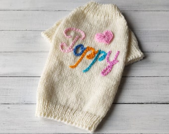 Personalized dog sweater with embroidered dog name Valentines Day dog sweater with heart