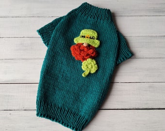 St Patricks dog sweater with Irish leprechaun St Paddy's dog clothes with shamrock Dog lover gift