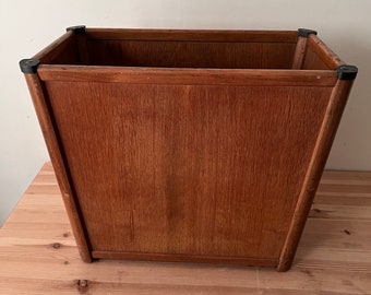 Vintage Walnut 1960s Mid-Century Modern Wood Rectangular Waste Basket Trash Can Nucraft Grand Rapids Industrial