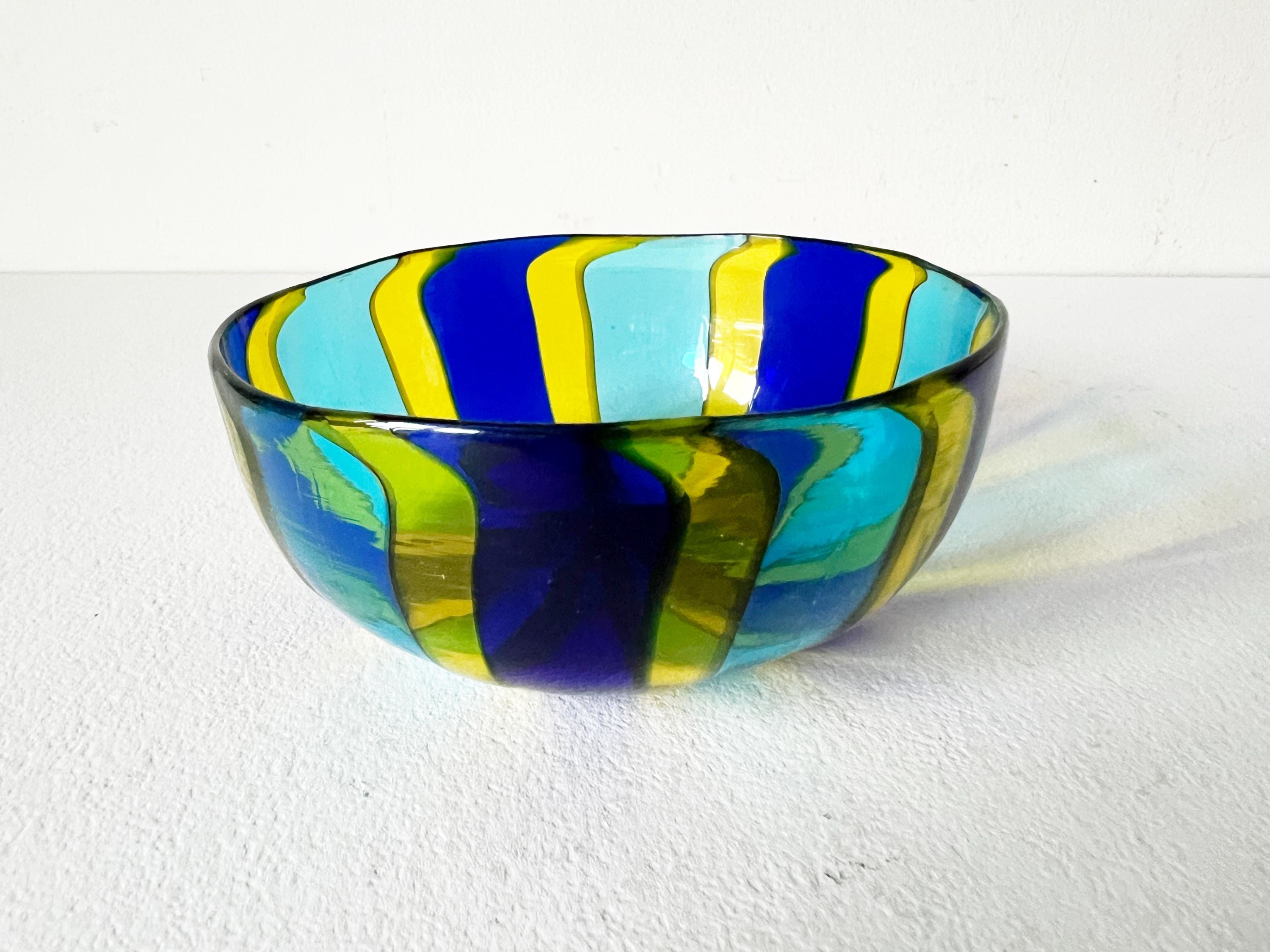 ヴィンテージ ムラーノ アートガラス ボウル ブルー イエロー グリーン