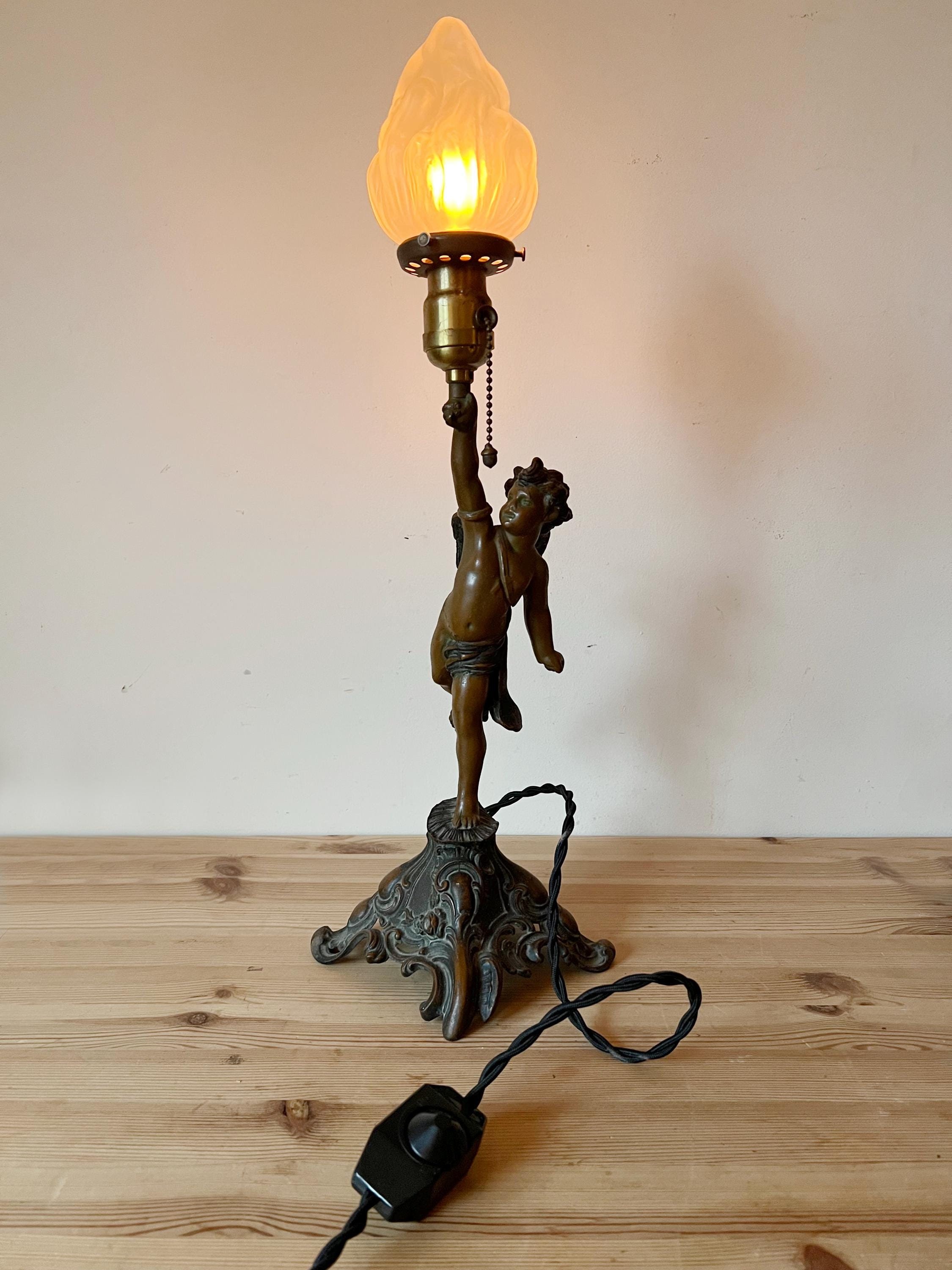 Early 1900s French Rococo Moreau Style Lamp Cherub Spelter Metal