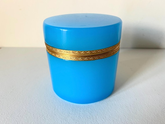 MURANO OPALINE FERRO ハイエナメル ハンドペイント 宝石箱 Vintage Opaline Sky Blue Glass Fratelli Ferro Murano, Italy