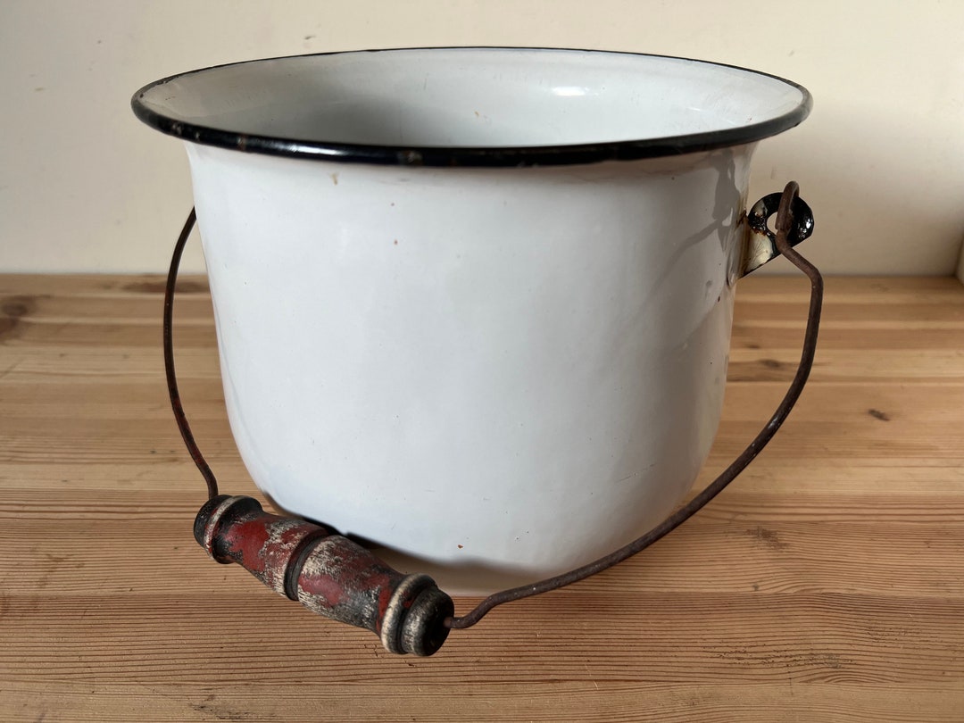 Vintage Enamelware Chamber Pot Bucket Pail Planter Rustic Etsy