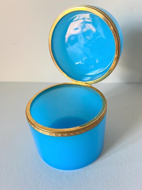 An Oval Mid 20th Century Blue Opaline Glass Box An Oval Mid 20th Century Blue Opaline Glass Box