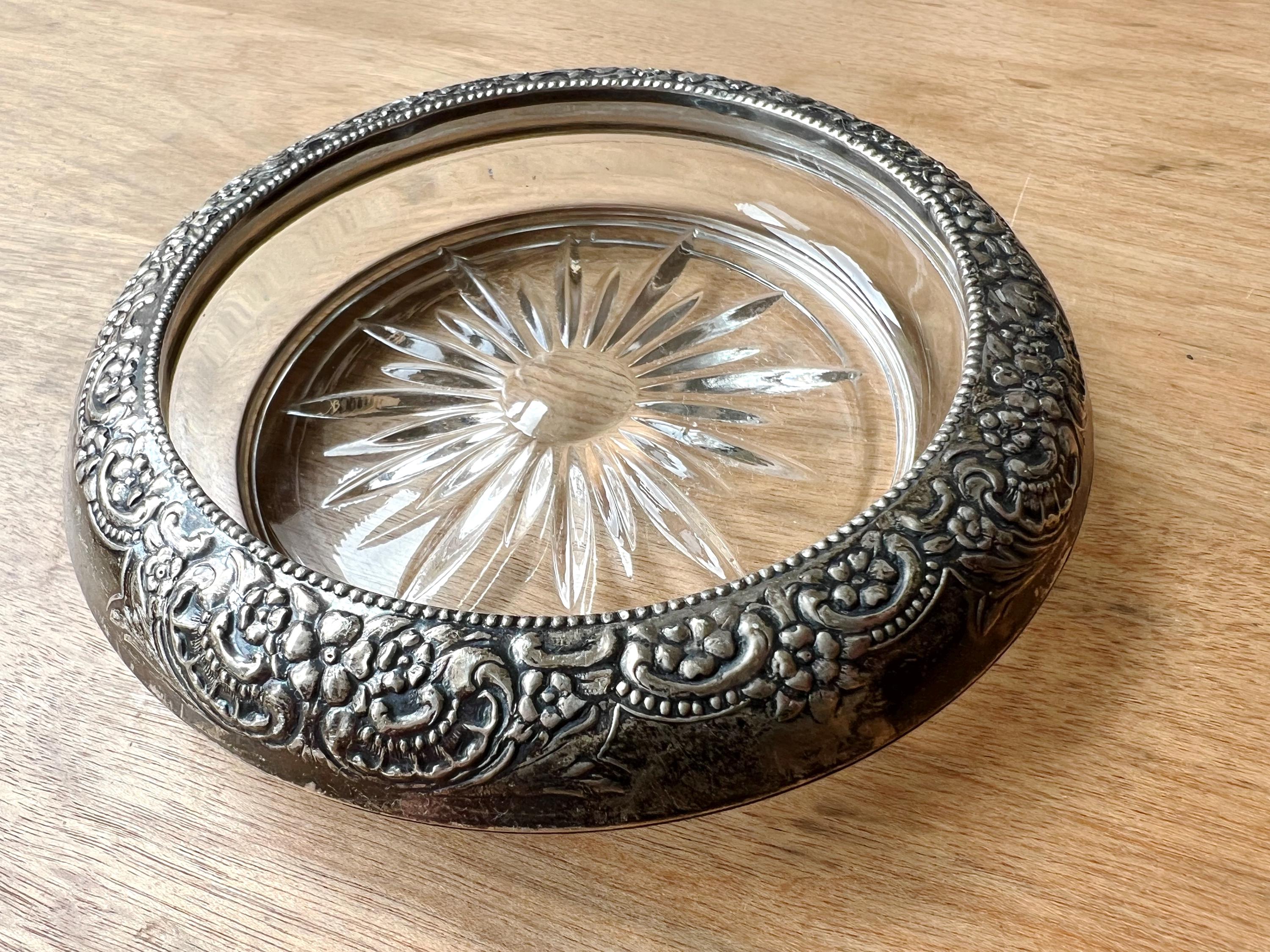 【FRANK M. WHITING】 【純銀/ガラス】コースター 5個組 Frank M. Whiting Antique Sterling Silver/glass Large