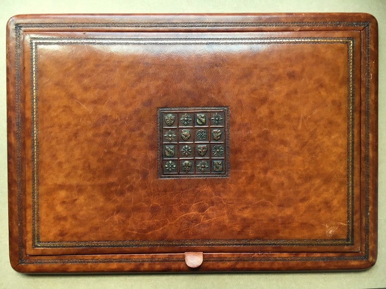 Vintage Rare Horchow Desk Blotter Pad Made In Italy Gold Leather 23 5 X 16