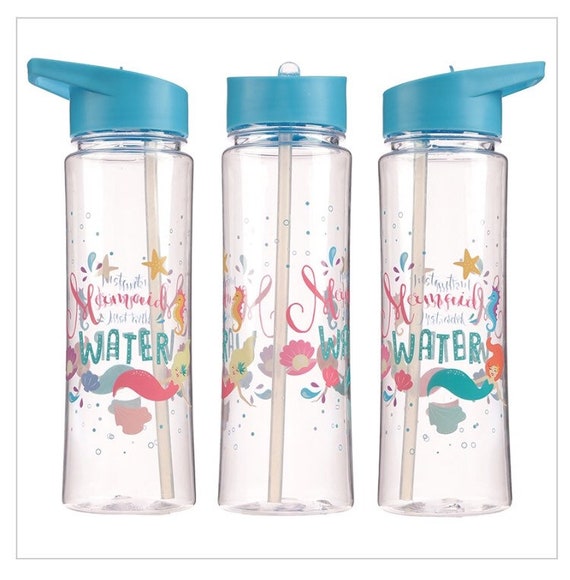 ENCHANTED MERMAID 500ML PLASTIC WATER SPORTS DRINKS LUNCH BOTTLE WITH STRAW