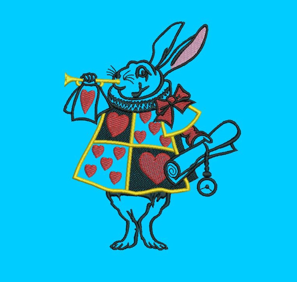White Rabbit machine embroidery design Alice in Wonderland Etsy