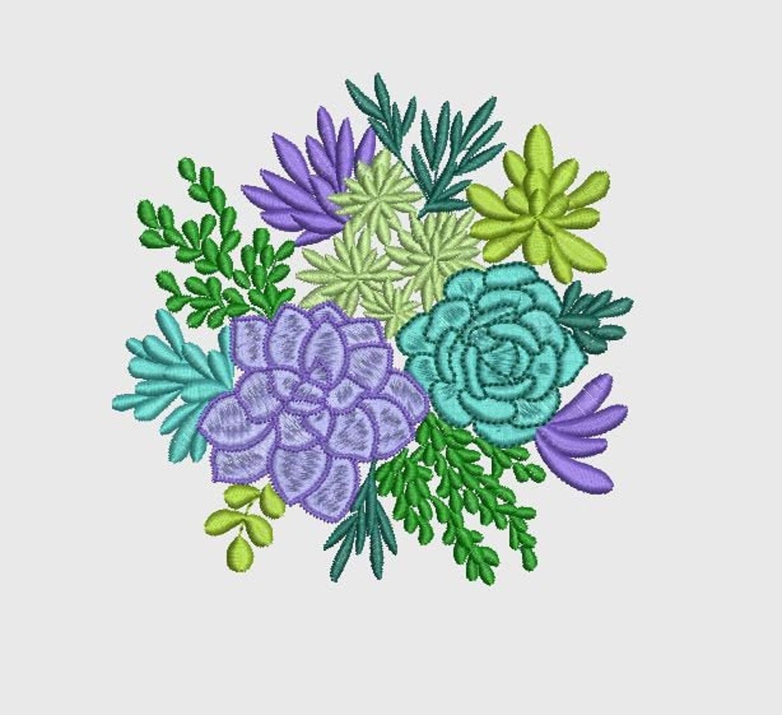 Succulents machine embroidery design cactus flower herb Etsy