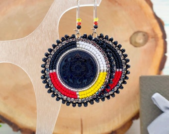Medizin-Rad Schildkröte Ohrringe Perlenarbeit Kreis rot gelb schwarz weiß Schmuck Boho baumeln Samen Perle Ohrringe amerikanischen traditionellen Stil
