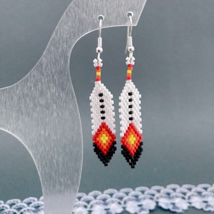 Dangle feather earrings, Medicine Wheel style, Native colorful style, Tribal beaded jewelry, Peyote ethnic earrings,  West American style