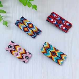 Beaded Native style barrettes Colorful clips hair Ethnic accessories Traditional beadwork hair jewelry Pink barrettes Boho hair clips