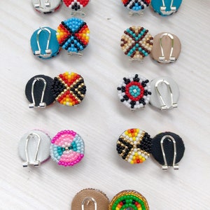 Turquoise colorful beadwork earrings Native style stud earrings Seed beads boho earrings for men Traditional American jewelry image 2