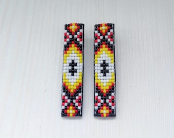 Medicine Wheel Style Beaded Barrettes, Ethnic Hair Clips