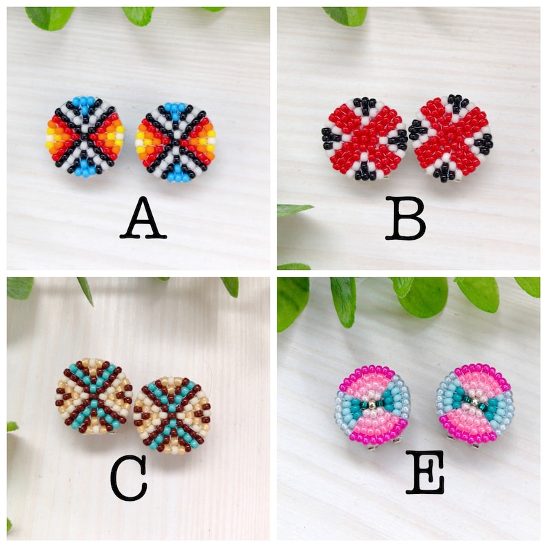 Turquoise colorful beadwork earrings Native style stud earrings Seed beads boho earrings for men Traditional American jewelry image 9
