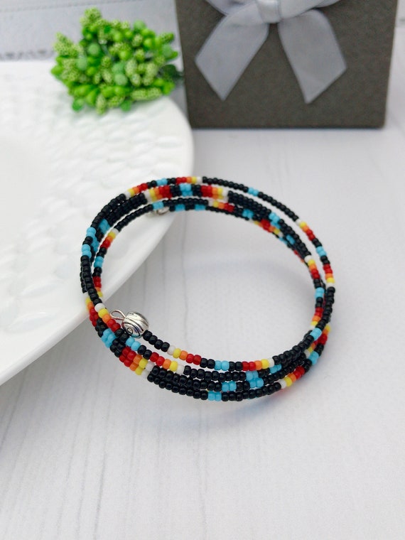 Black Colorful Native Style Bracelet Memory Wire Beaded
