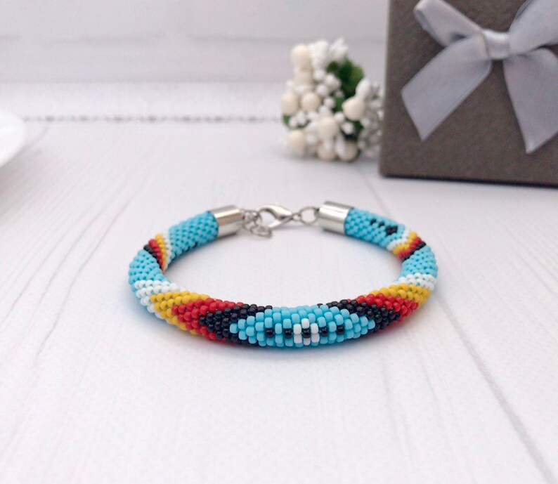 Native American beaded bracelet Turquoise seed bead bracelet Etsy