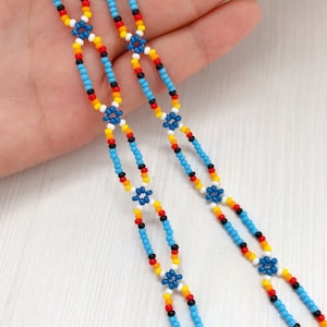 Ethnic Beadwork Medallion Blue Native Style Necklace Colorful Morning ...