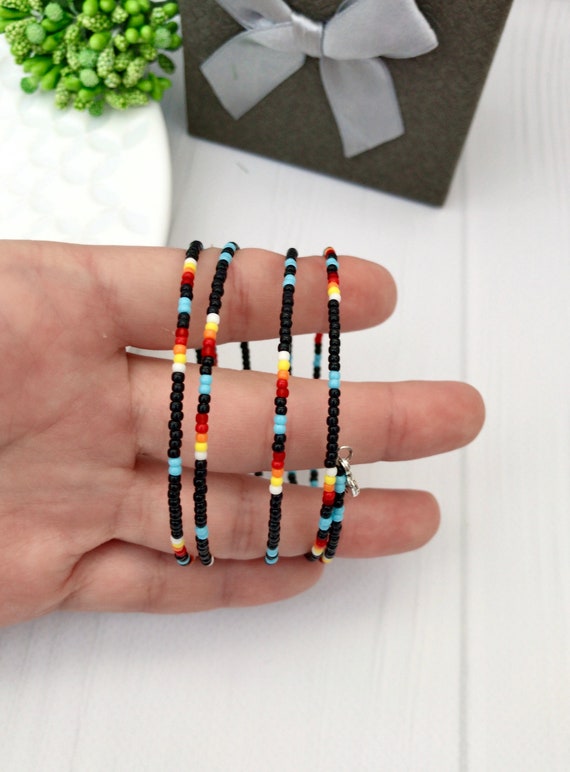 Black Colorful Native Style Bracelet Memory Wire Beaded