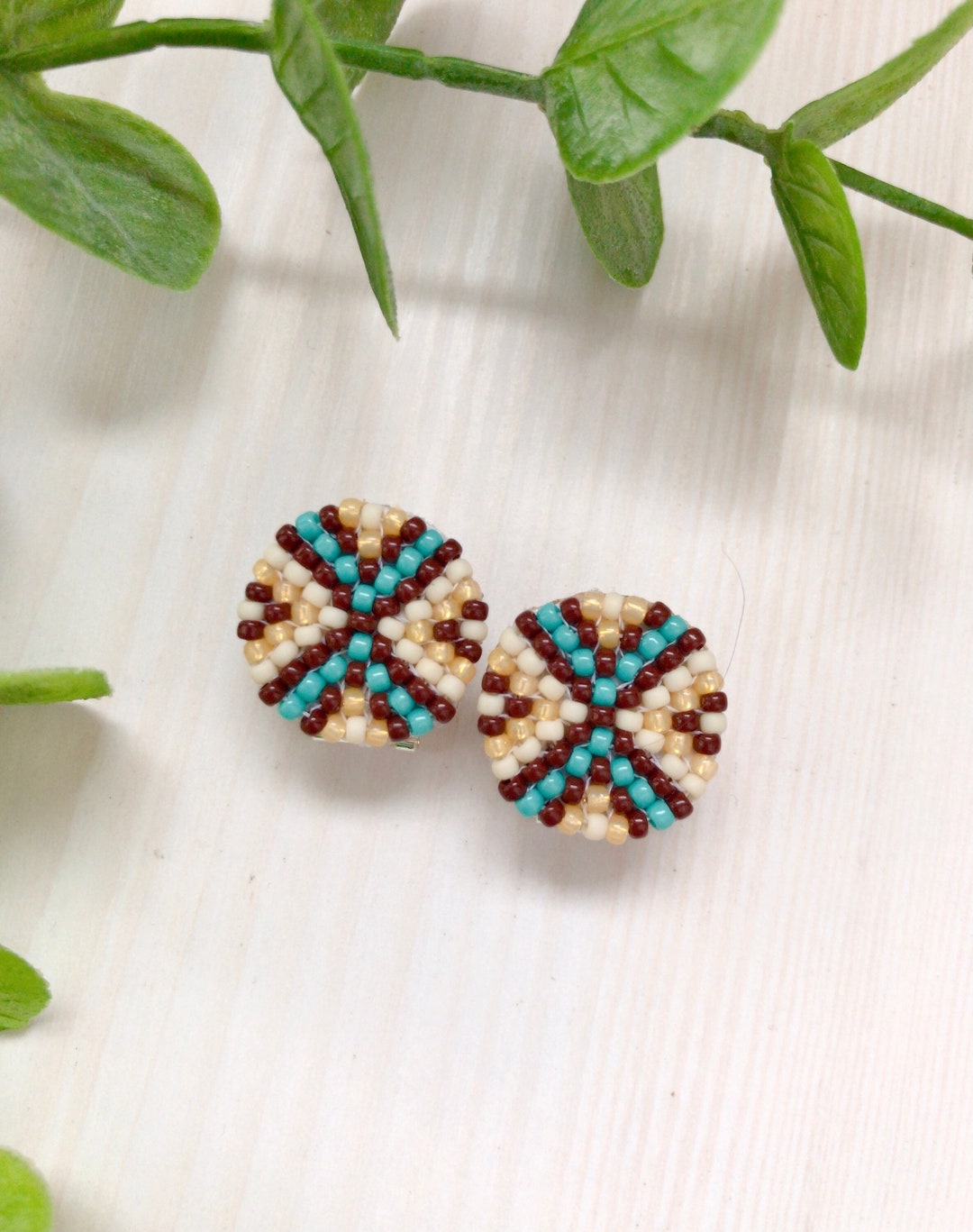 Beige - Kerala Handpainted Bamboo Stud Earrings 36