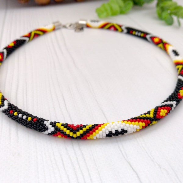 Native Medicine Wheel style necklace American beaded choker Colorful Native style necklace Boho jewelry for men West American black necklace