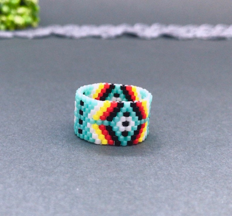 Native American Beaded ring Peyote wide ring Ethnic American Etsy