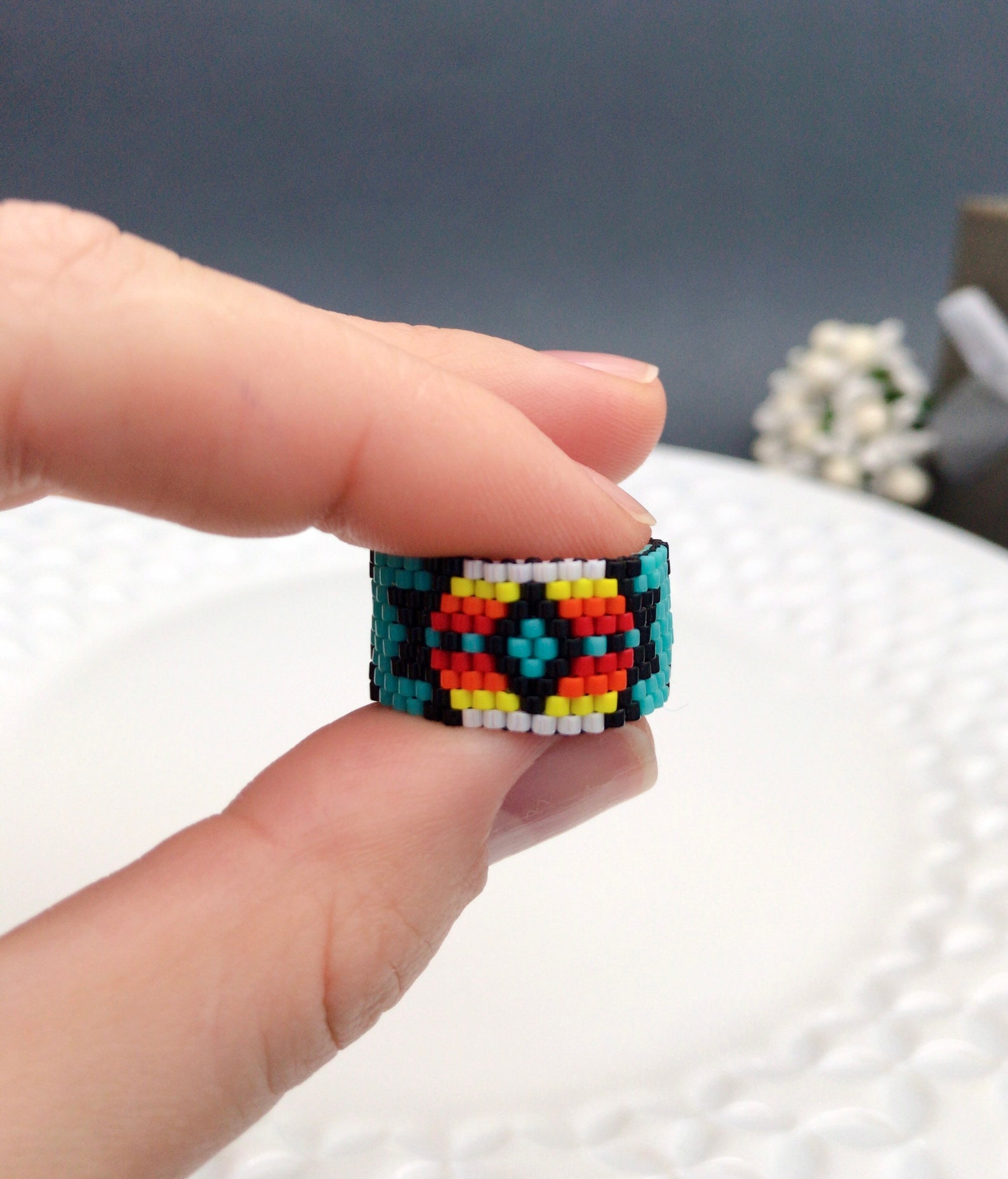 Set of Rings for Him and Her Beaded Colorful Native Style Etsy