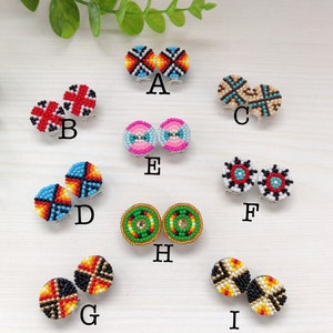 Turquoise colorful beadwork earrings Native style stud earrings Seed beads boho earrings for men Traditional American jewelry image 4